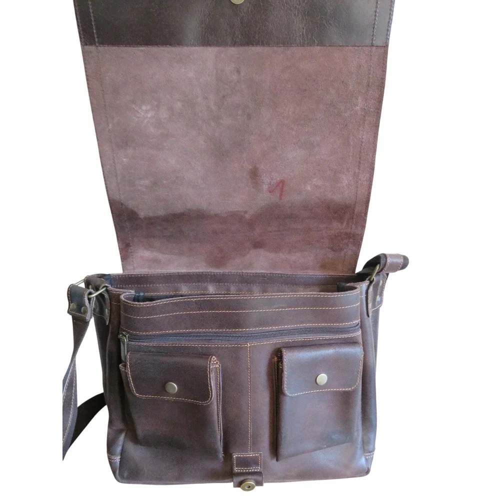 Columbia Made Men's Brown Leather Messenger Bag Laptop Crossbody Work Briefcase